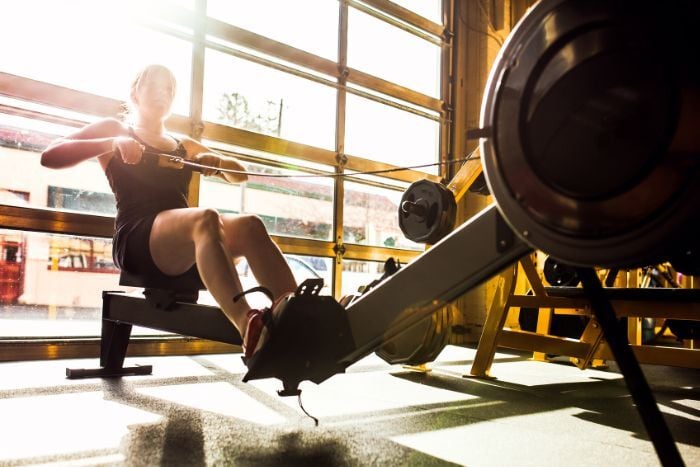 exercising-on-rowing-machine